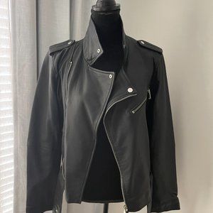 NWT Barney's Originals Black Leather Biker Jacket Size 16 (actual fit is L)